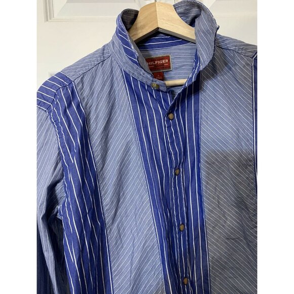 Tommy Hilfiger Red Label Western Pearl-Snap Button Blue-White Stripe M Long Slve - Picture 6 of 7